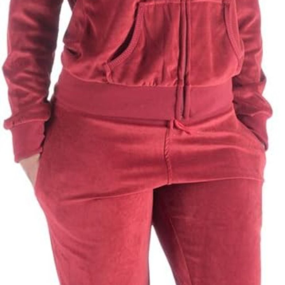 Chic Women's Velour Jogger Set - Soft Tracksuit In Wine, Perfect For Workouts
